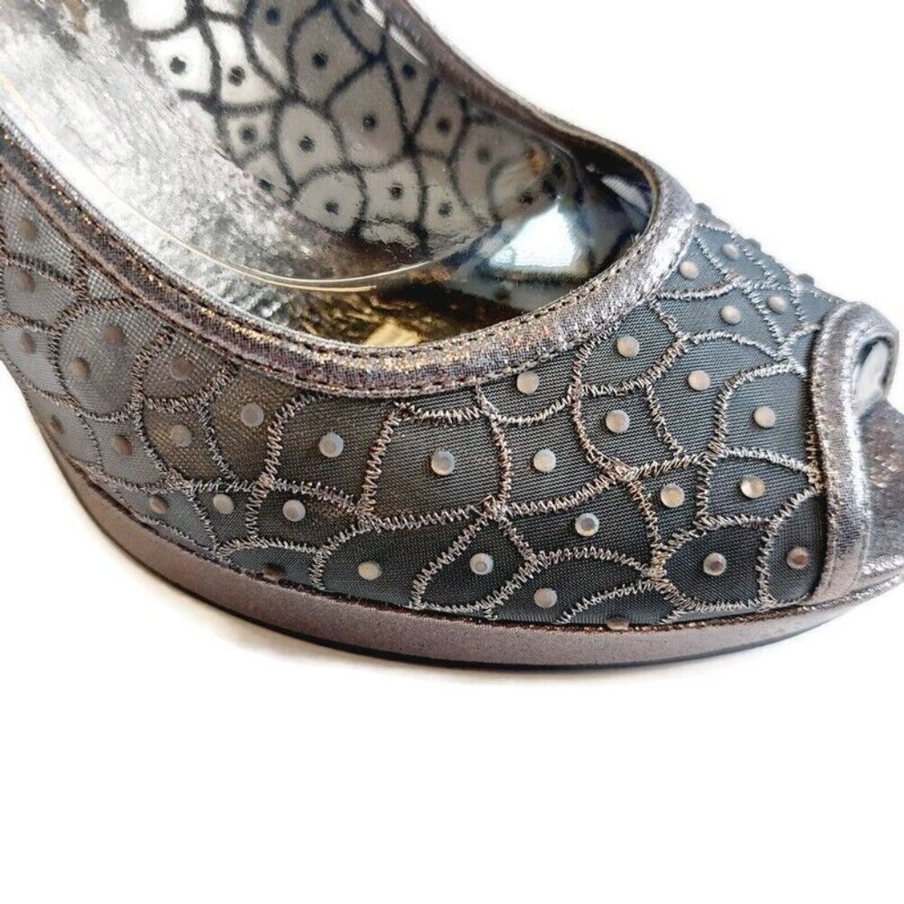 Adrianna Papell FOXY Shoes Womens 9 Embellished Shimmer Peep Toe Heels Gunmetal - Picture 2 of 11